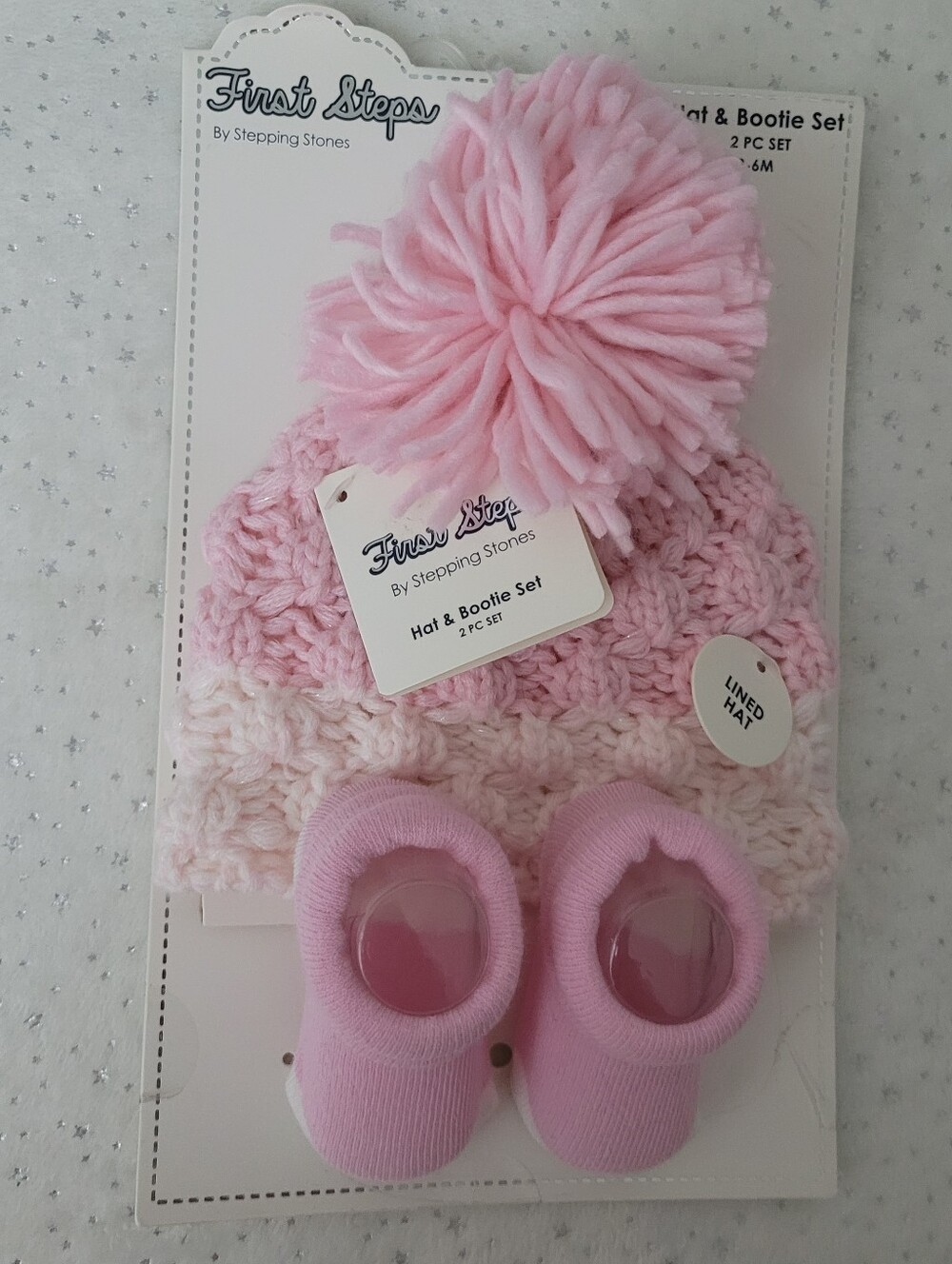 First Steps Pink Pom-Pom Hat & Bootie Set